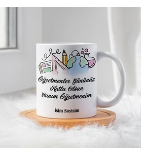 Öğretmenler Günü İçin Kişiye Özel Porselen Kupa Bardak - BY-KP-0000306 (Beyaz)