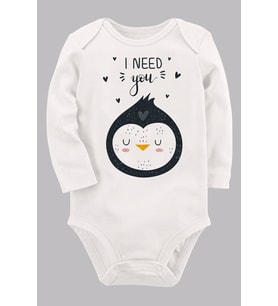 Organik Baskılı Pamuklu Unisex Bebek Body UZUNE190