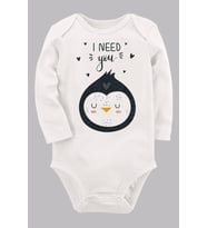 Organik Baskılı Pamuklu Unisex Bebek Body UZUNE190