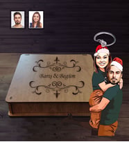 Kişiye Özel Yılbaşı Sevgili Karikatürlü Ahşap Anahtarlık Kutulu Model-6
