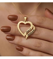Tasarım Kalp Çift İsim Kolye 925K Gümüş (Gold)