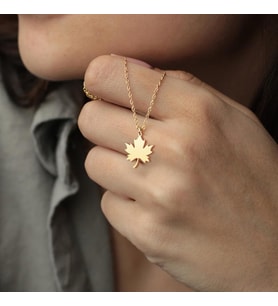 Kişiye Özel Akçaağaç Yaprak Kolye 925K Gümüş (Gold)
