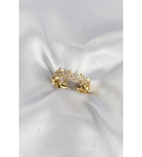 Gold Renk Pirinç Sıralı Yıldız Model Zirkon Taşlı Kadın Yüzük 5886