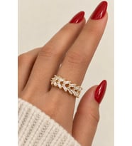Yeni Sezon Çapraz Full Baget Zirkon Taşlı Model Ayarlanabilir Kadın Çelik Yüzük Gold Kararmaz