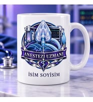 Anestezi Uzmanı Kupa Bardak Solunum Maskesi ve Monitör Desenli