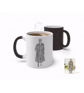 BK Gift Kişiye Özel Tam Boy Karakalem Büyükanne Karikatürlü Sihirli Kupa Bardak-1 (Beyaz)