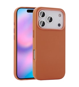 Apple iPhone 17 Pro Kılıf Wireless Şarj Özellikli PU Deri Görünümlü Kupra Kapak (Turuncu)