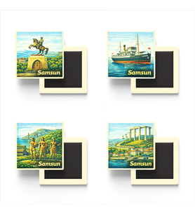Samsun - Baskılı Buzdolap Magneti Kare - 9x9 cm - 4 Adet
