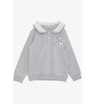 Breeze Kız Çocuk Sweatshirt Tavşan Nakışlı Düğmeli 2-6 Yaş, Açık Gri Melanj