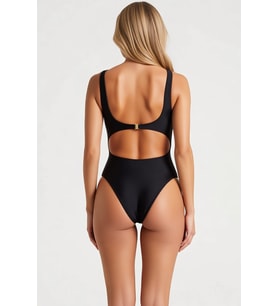 Kadın Mayokini İnce Askılı Bandeau Yaka Kaplı Aksesuarlı Kolsuz Örme Kumaş Regular Kalıp Düz Desen