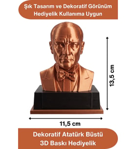 #Atatürk Mustafa Kemal Atatürk Büstü 3D Baskı Dekorasyon Biblo Bakır Renk Premium Tasarım Şık Obje E