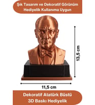 #Atatürk Mustafa Kemal Atatürk Büstü 3D Baskı Dekorasyon Biblo Bakır Renk Premium Tasarım Şık Obje E