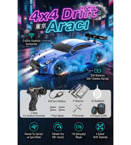Uzaktan Kumandalı 4x4 RC Drift Arabası Işıklı Buhar Efektli Duman Atan Şarjlı Çift Bataryalı 1:16