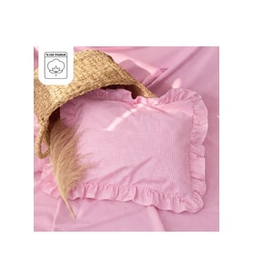 %100 Pamuklu Pembe Pötikareli Fırfır Detaylı Bebek Yastık Kılıfı 35x45 ( 1 Adet )