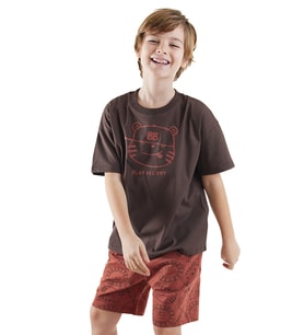 Play Erkek Çocuk Basic T-shirt Şort Takım (Kahverengi)