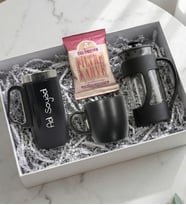 Kişiye Özel Siyah Bardak Termos & French Press & Siyah Kupa & Taze Filtre Kahve Hediye Seti