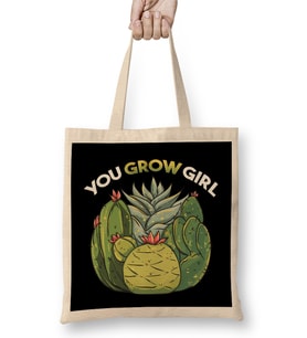 You Grow Girl Gardening Planting Succulents Pun Bez Çanta Uzun Saplı