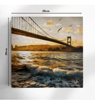 İstanbul Boğazı Manzarası 20x20 cm Illustrasyon Kanvas Tablo – Şehir Silueti Dekoru (Çok Renkli)