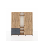 Arges Dolap 14 Raflı 4 Çekmeceli Tek Askılı 220x30x243 Çam-Çam/Antrasit