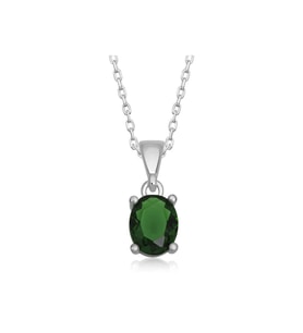 Gümüş Yeşil Zirkon Oval Taşlı Kadın Kolye CSR2181236