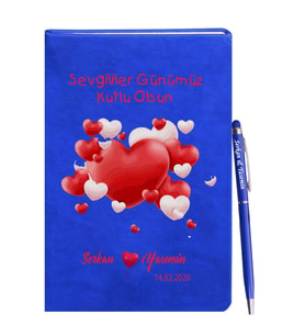 Sevgililer Gününe Özel Mavi Defter Kalem Hediye Seti 31