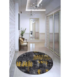 Sarı Kaymaz Tabanlı Modern Yuvarlak Mutfak Halısı AR568
