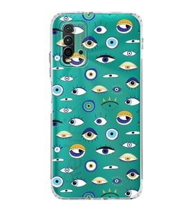 PrintiFy Xiaomi Redmi 9T ile Uyumlu Nazar Boncuğu 2 Baskılı Kamera Korumalı Şeffaf Silikon Kılıf