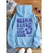 Ocean Beach Baskılı Oversize Sweatshirt (Bebe Mavi)