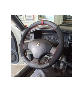 DİKİŞLİ DERİ DİREKSİYON KILIFI KARBON NUBUK KIRMIZI YÜZÜK KIRMIZI RENAULT DİKİŞ HIZLI KARGO