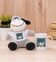 Kişiye Özel Kalp Detaylı Fotoğraflı  Peluş Eşek ve Beyaz Kupa