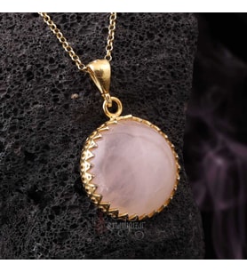 Pembe Kuvars Doğal Taşlı Altın Kaplama Gümüş Kolye