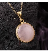 Pembe Kuvars Doğal Taşlı Altın Kaplama Gümüş Kolye