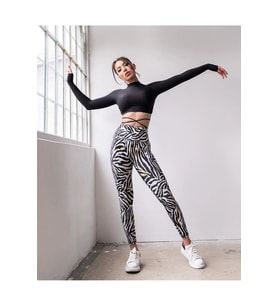 Sarı Varaklı Zebra Desen Ekstra Yüksek Bel Toparlayıcı Spor Tayt