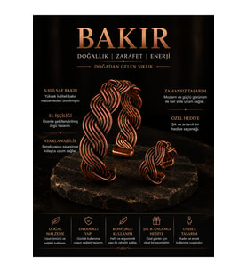 Kadın Örgü Desenli Bakır Bileklik ve Yüzük Seti Otantik El İşçiliği Ayarlanabilir Takı