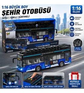 Büyük Boy 1:16 Ölçek Şehir Otobüsü Sesli Işıklı Sürtmeli Oyuncak City Bus