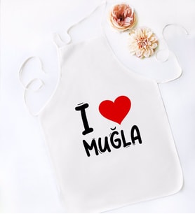 BK Gift I Love Muğla Tasarımlı Beyaz Mutfak Önlüğü - Model 1