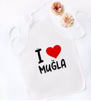 BK Gift I Love Muğla Tasarımlı Beyaz Mutfak Önlüğü - Model 1