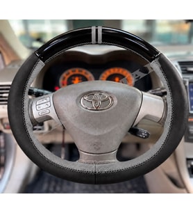 Toyota Corolla Fielder Dikme Direksiyon Kılıfı Parlak Siyah Gri Detaylı Gri Çift Yüzük ve Dikiş 2004-2006