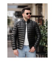 Erkek Deri Şişme Mont (Siyah)