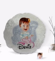 BK Gift Kişiye Özel İsimli Bebek Karikatürlü Yuvarlak Dekoratif Kırlent Yastık-4