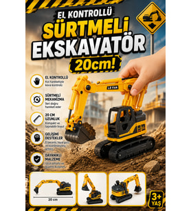 Sürtmeli Oyuncak Ekskavatör 20 cm Hareketli Kepçe El Kontrollü İş Makinesi 3+ Yaş