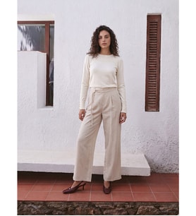 LCW Modest Bej Beli Bağlamalı Modal Karışımlı Kadın Kumaş Pantolon