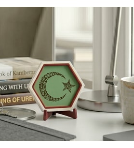 Kelime-i Tevhid Yazılı Ay Yıldız Tasarımlı Minik Dekoratif Obje, Manevi Değeri Yüksek Hediye 10x10cm