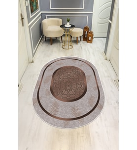 Modern Desenli Oval Dijital Baskı Kaymaz Taban Halı H0360
