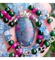 2611 Ruby Kyanit Yakut Akuamarin Fuchsite Hematit el yapımı kolye