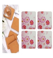 AHŞAP BARDAK ALTLIĞI 4 ADET ÇİÇEK DESEN 9x9cm