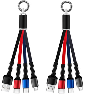 3 in 1 Işıklı Anahtarlık Şarj Kablosu, USB-A Girişli Micro USB, Type-C ve iPhone Uyumlu Taşınabilir Kablo, Powerbank ve Araç Şarjı için Kompakt Acil Durum Şarj Aparatı