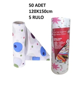 Kapris 120x150cm Kullan At Masa Örtüsü 15 Metre 50 Adet(5 Rulo) Ekonomik Set