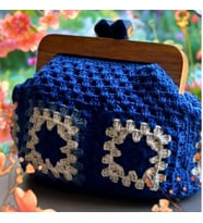 ChicLookDesign Ahşap Burslu Motif El Çantası (Ekru-Mavi)