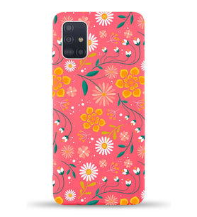 Samsung Galaxy A51 Uyumlu Lansman Kılıf Çiçek Tasarımlı İçi Kadife Kapak-Neon Pembe (Şeffaf)